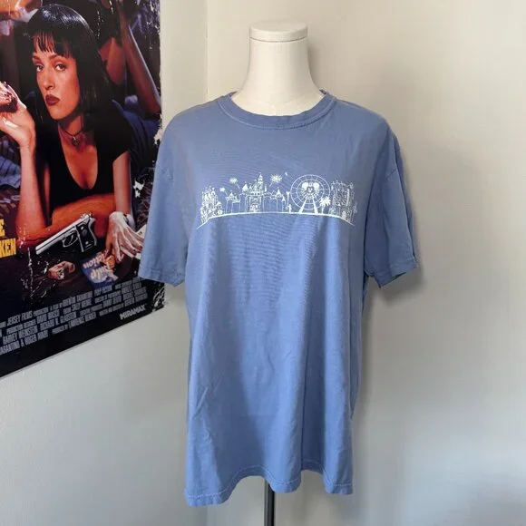 Disney Disneyland California Adventure Light Blue and White Graphic Tee Shirt - Picture 1 of 13